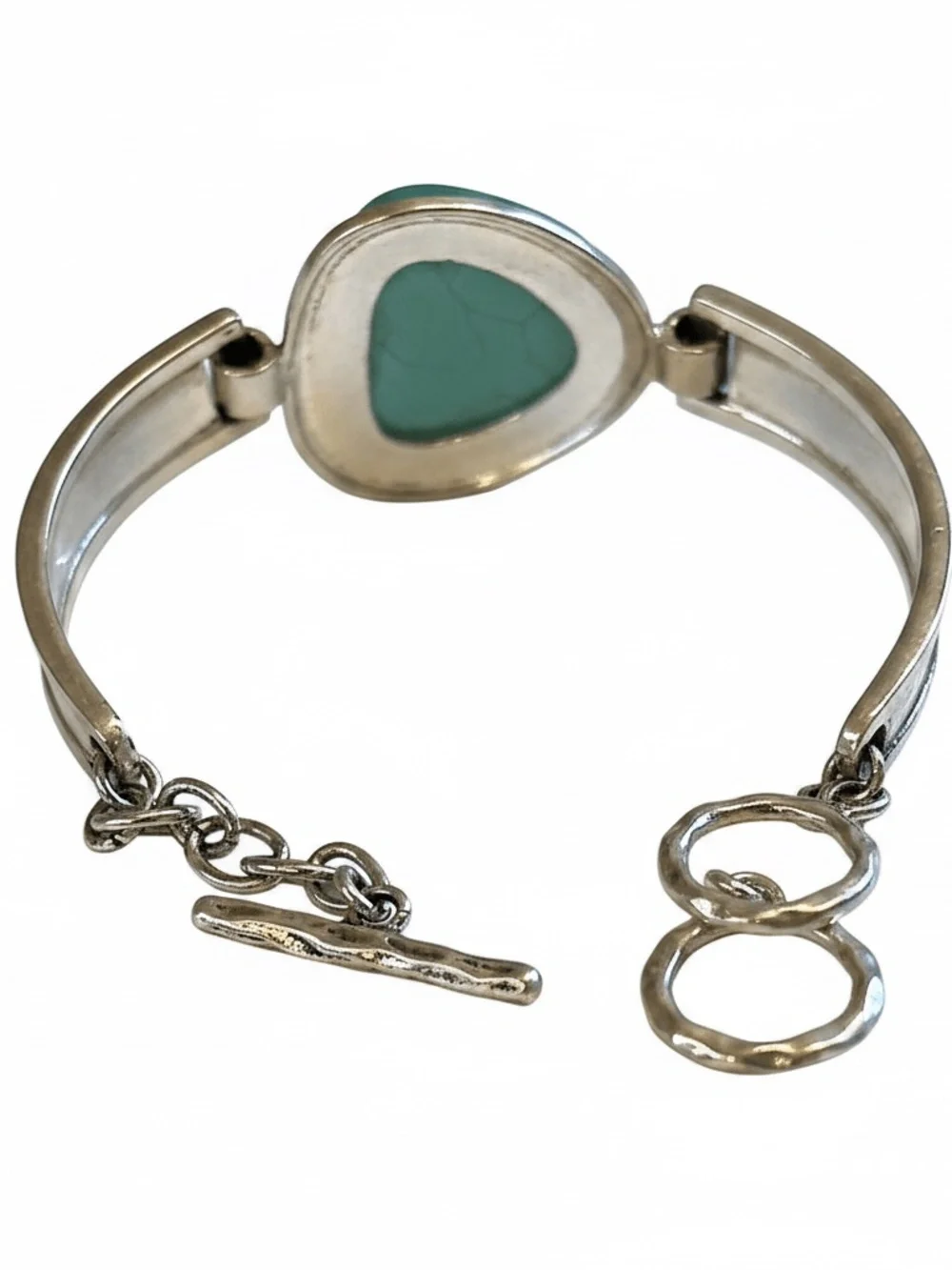 Womens Stainless Steel Silver Bracelet with Turquoise Stone Design